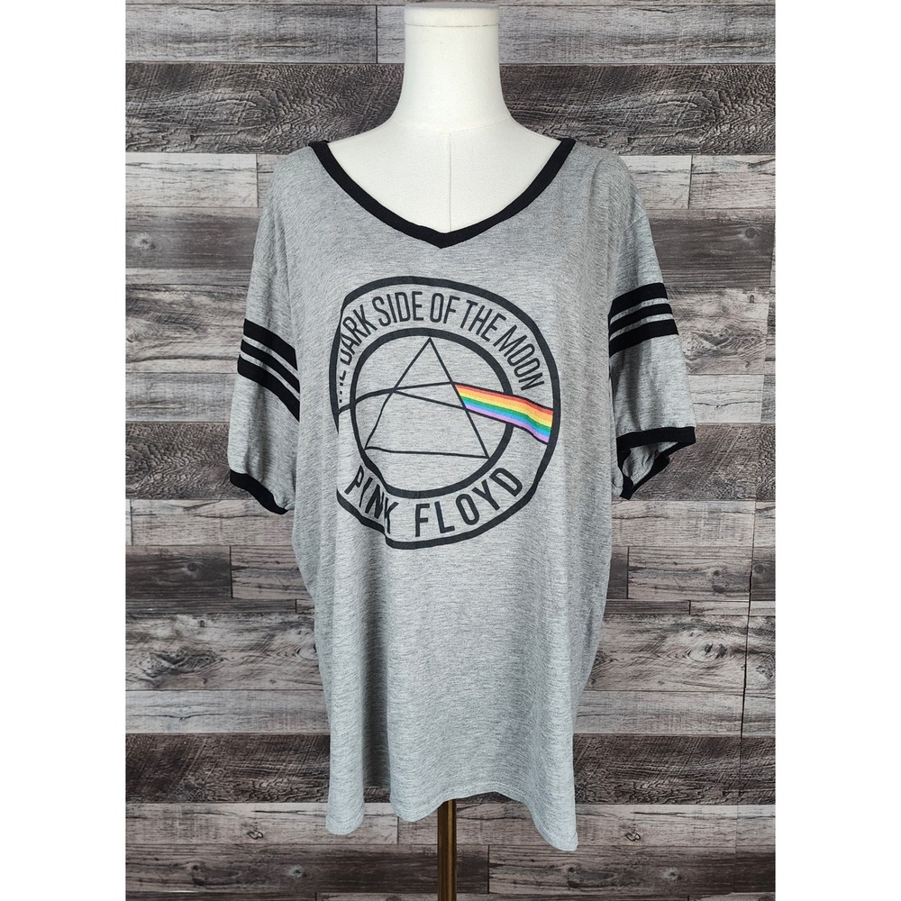 Pink Floyd Dark Side of the Moon V-Neck Graphic Tee Gray 3X Perryscope